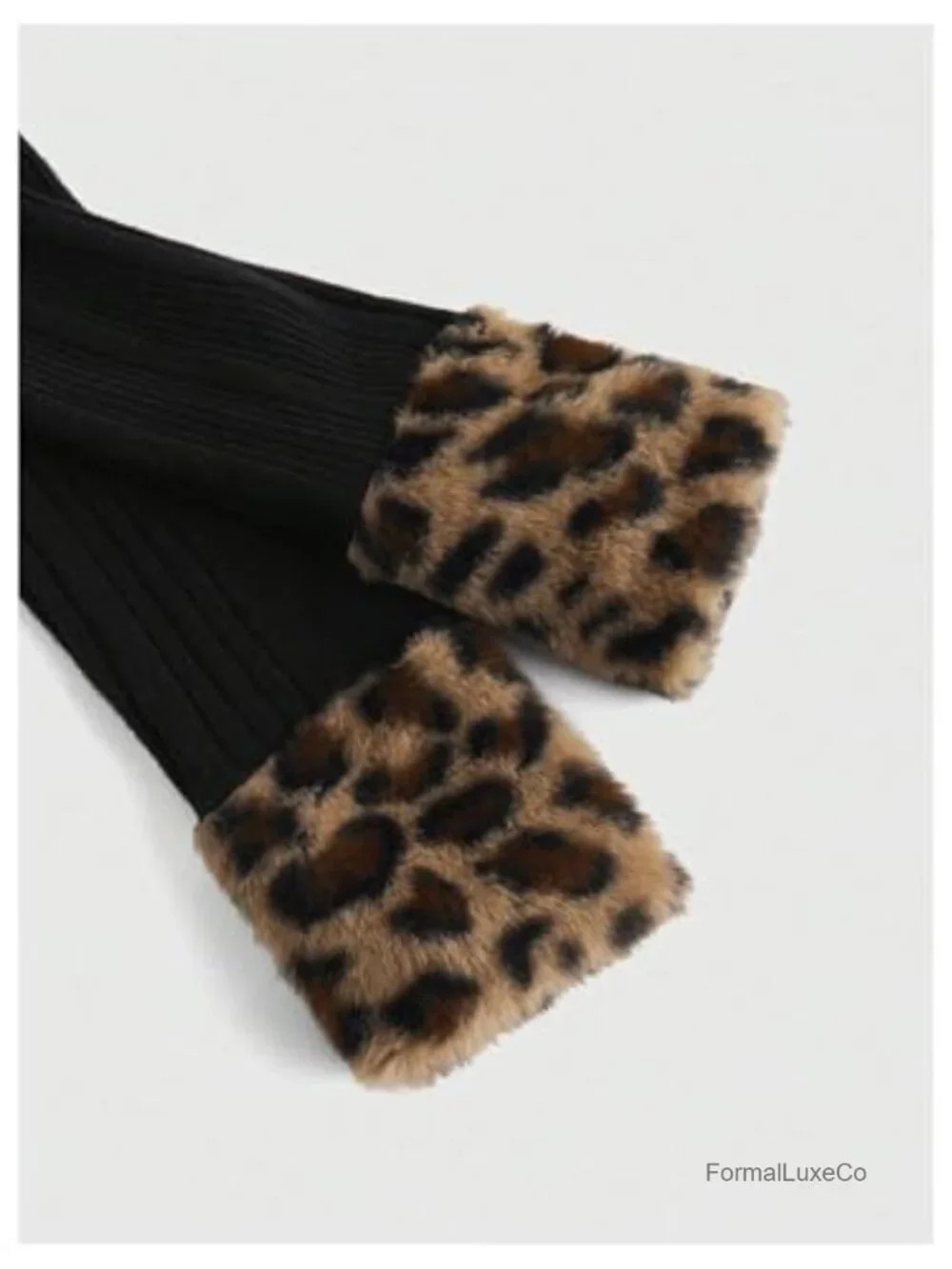 Leopard Faux Fur Trim Cardigan Long Sleeve Collared Button Down Knit Grunge